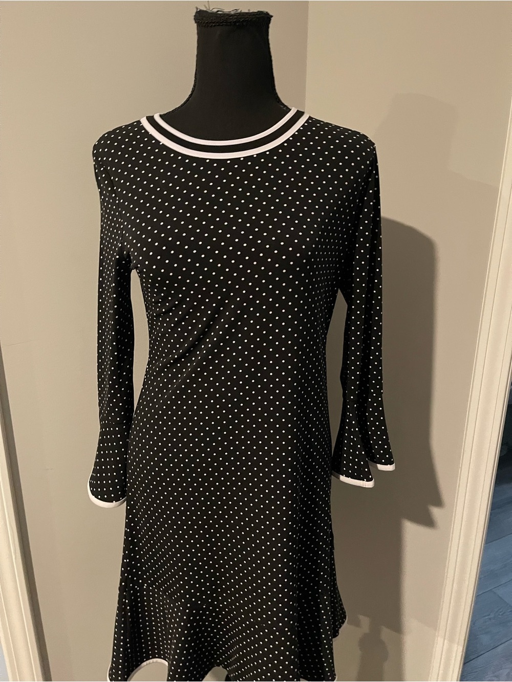 Michael Kors Black Dress with White Polka Dots and Trim